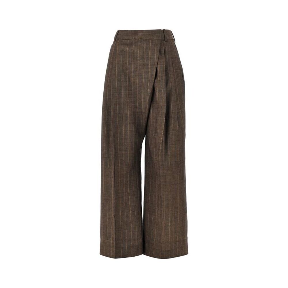Ganni Women Wool Pants With Pinstriped Motif